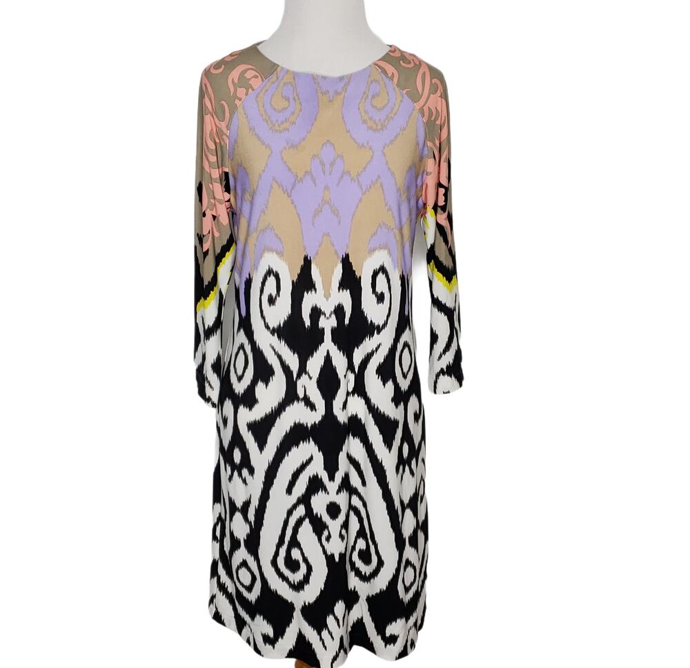Tibi Geometric Print Shift Dress Long Sleeve Black Graphic Women Small